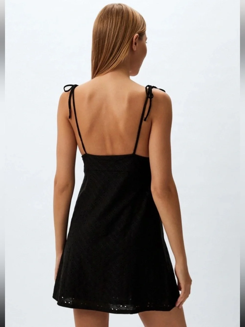 H&M Eyelet Mini Dress Black Ties Women  NWT Medium M